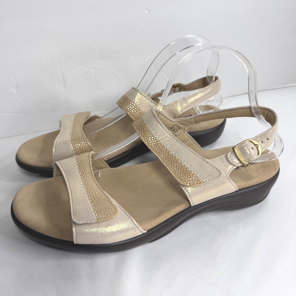 SAS Nudu Heel Strap Sandals 11 W Golden Metallic Leather 11W Comfort EXCELLENT